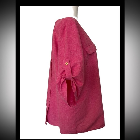 Ellen Tracy Linen Cotton Blend Pink 3/4 Sleeve Qtr Zip Pull On Top XL - Picture 2 of 8